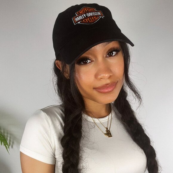 Vintage Y2K Harley Davidson Black Embroidered Streetwear Adjustable Baseball Cap - Picture 1 of 7